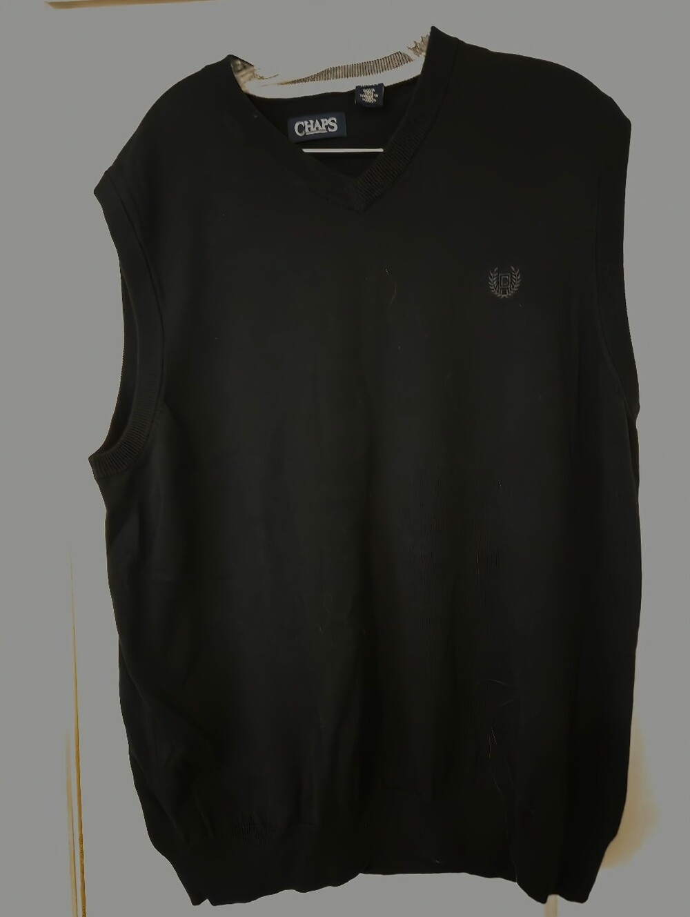 Chaps Black V-Neck Knit Vest with Subtle Logo